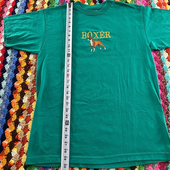 Vintage 90s Boxer Dog Mastiff German Tee Teal Embroidered Animal Pet Own… - Picture 9 of 11